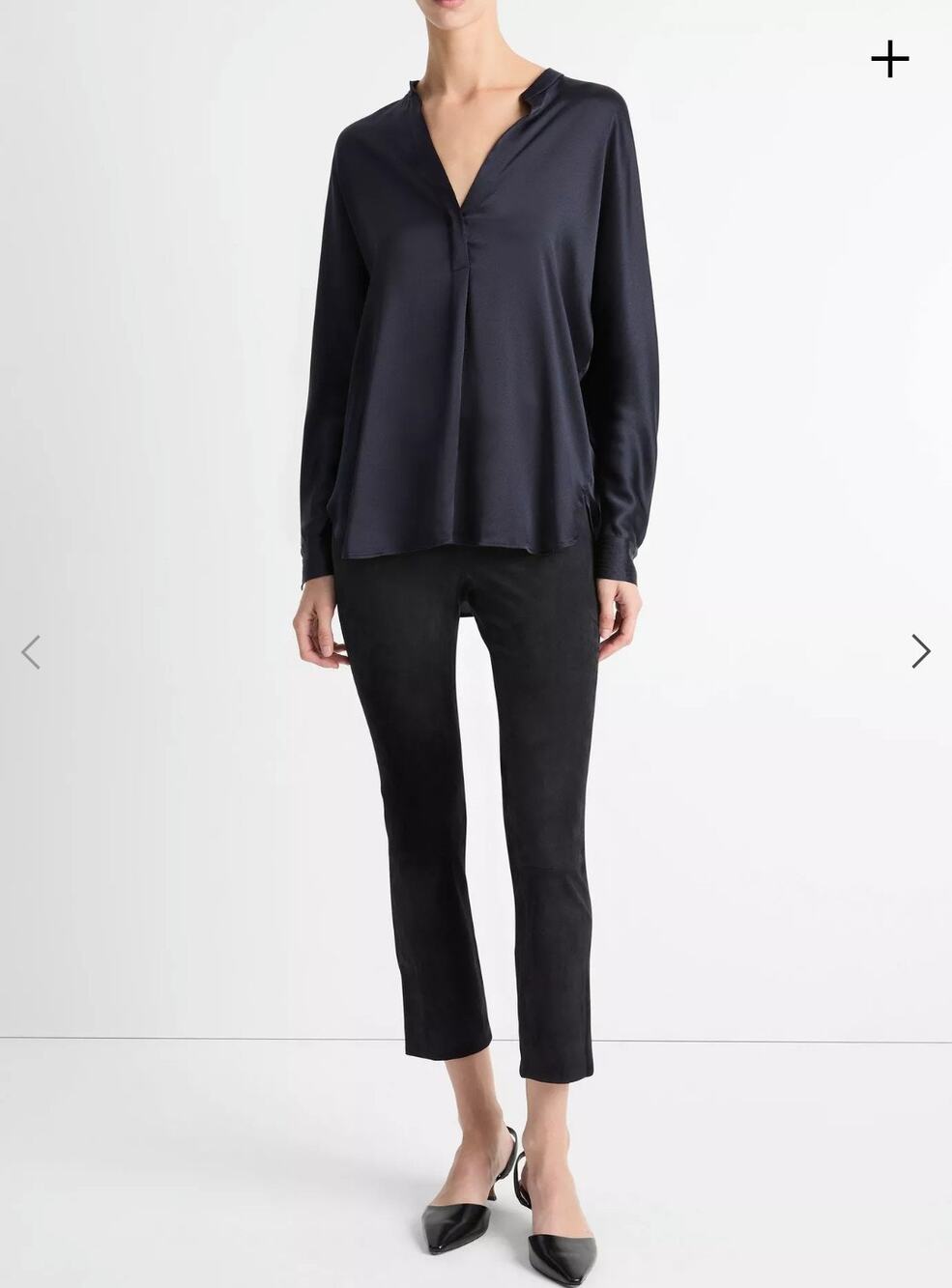 Vince Silk Split Neck Blouse Size Small Charcoal Grey Minimalist Luxury